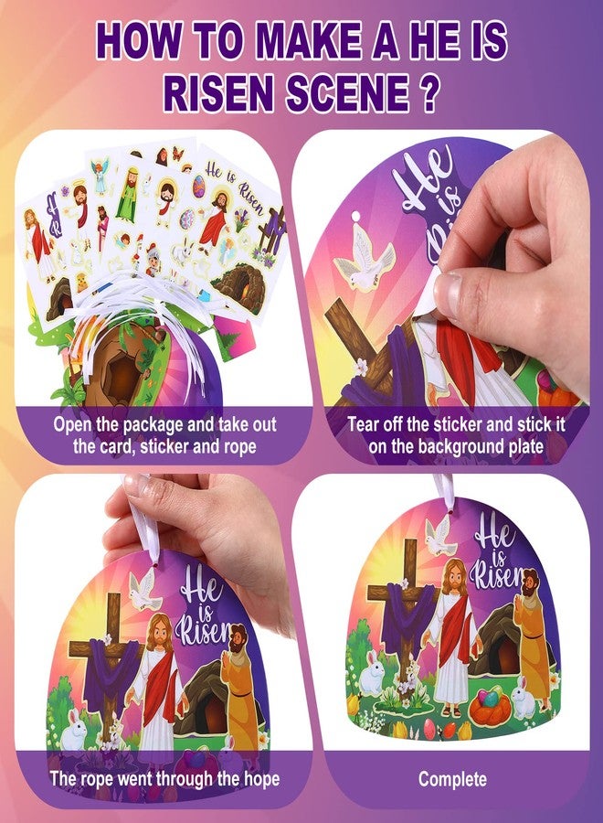 Outus 72 Sheets Make an Easter Sticker He Lives Scenes Craft Kit Resurrection Stickers Jesus Cross He is Risen Scene Sunday Craft for Party Game Easter Art DIY Project Supplies - Image 3